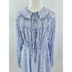 Kimchi Blue Blue Floral Smocked Dress Cottagecore Long Sleeve Ruffle Tie XL